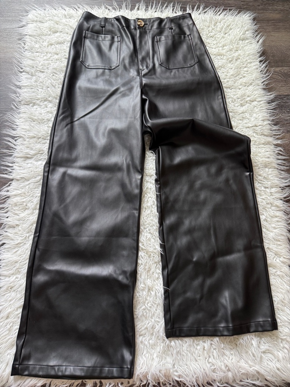 Faux Leather Wide-Leg Trousers - Black